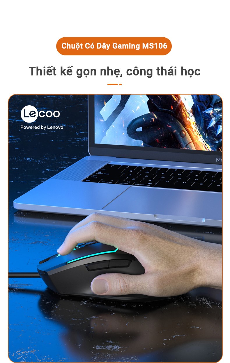 Chuột Gaming có dây Lecoo MS106 USB Đen