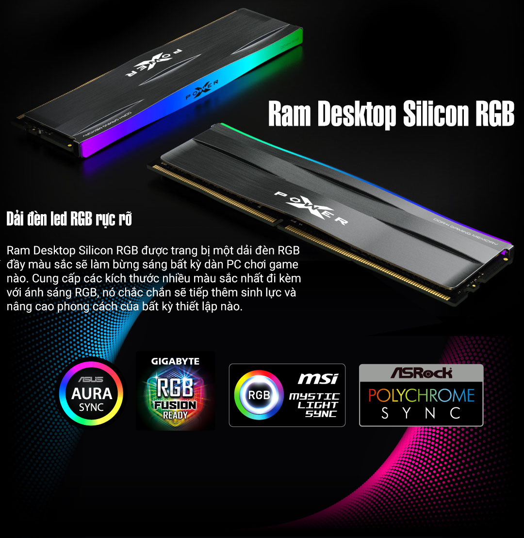 Ram Desktop Silicon RGB (SP008GXLZU320BSD) 8GB (1x8GB) DDR4 3200MHz 