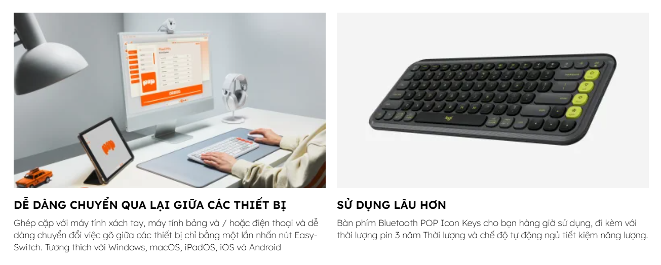 Bàn phím cơ không dây Logitech POP ICON Keys màu Đen 7