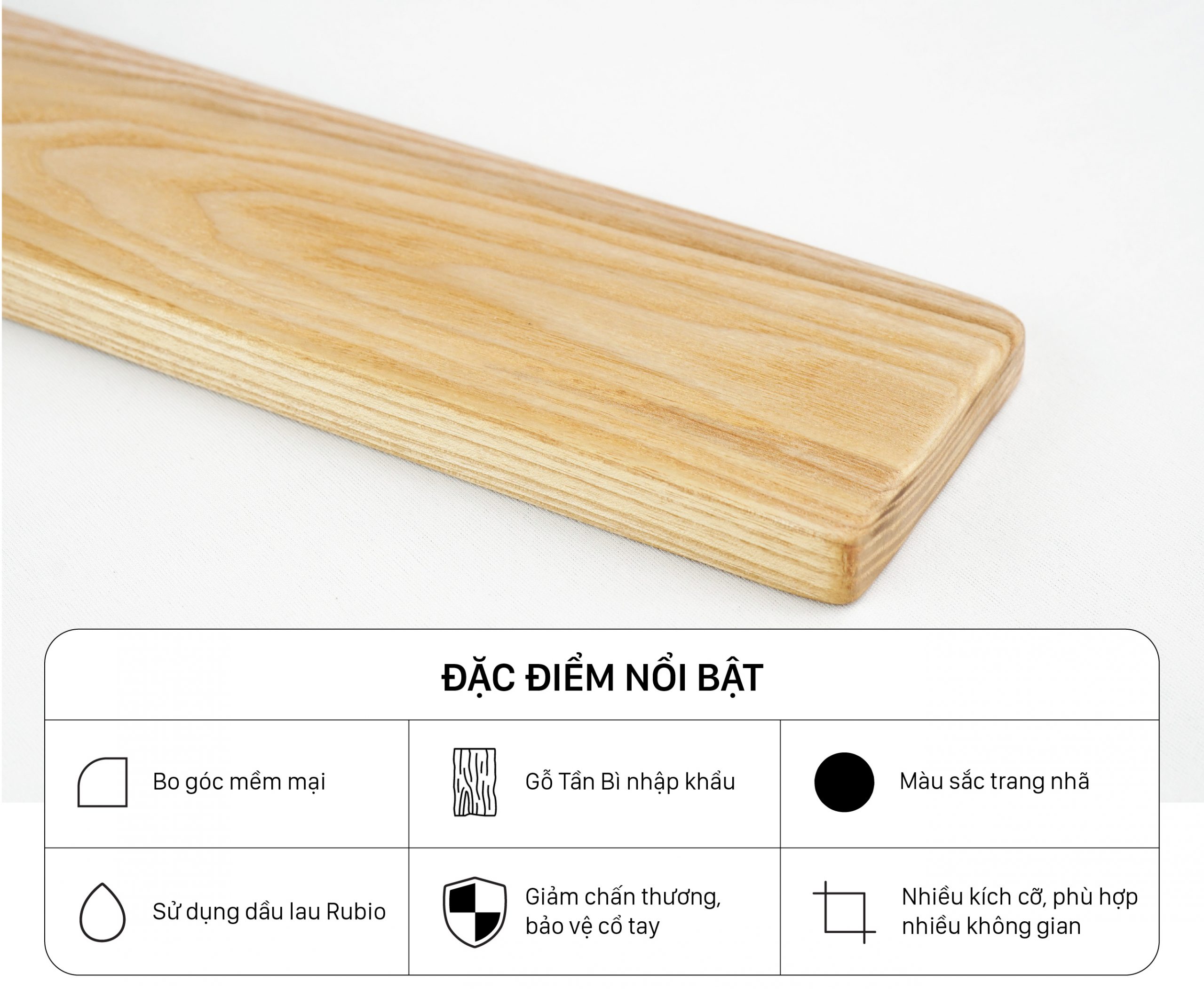 Kê tay bàn phím công thái học HyperWork Basic gỗ Tần Bì - Size 300mm  1