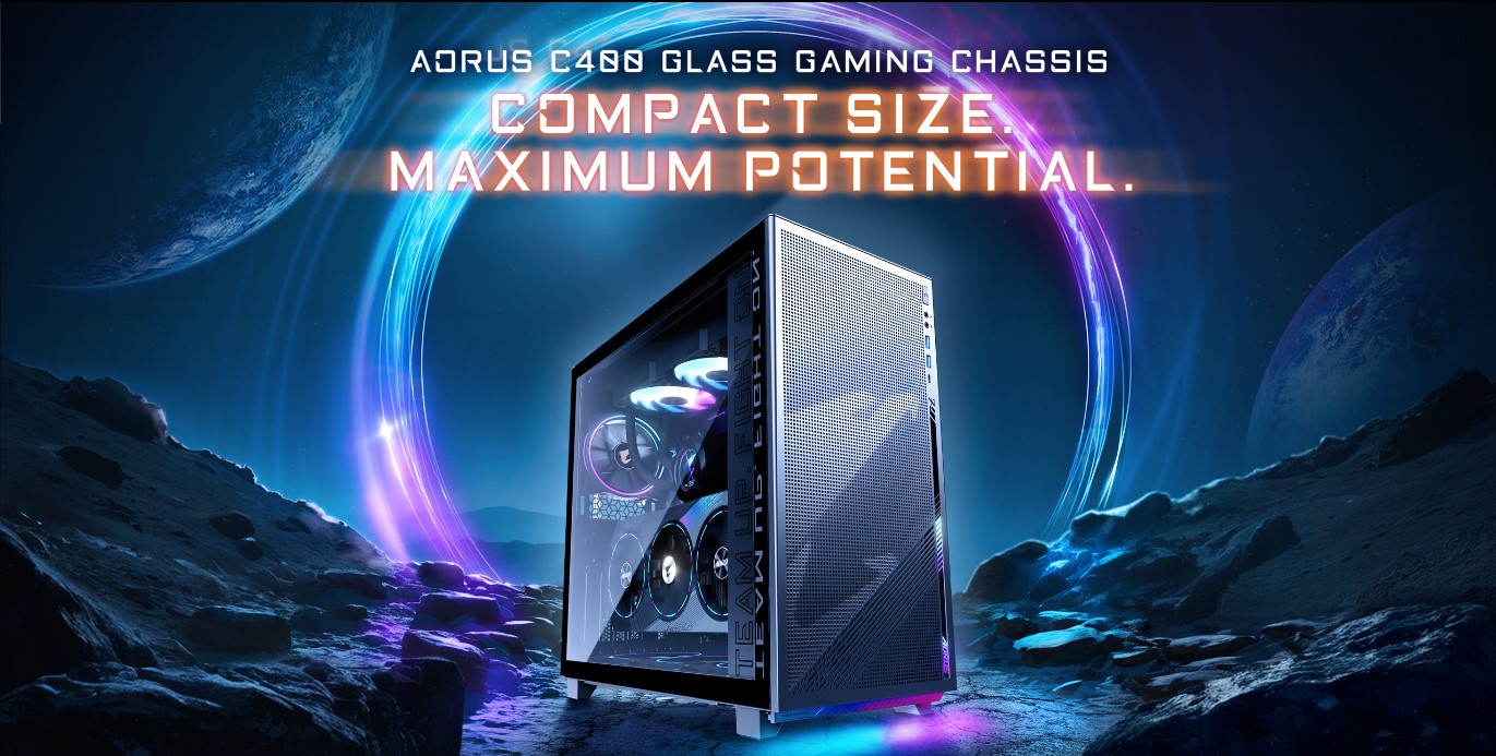 Vỏ Case AORUS C400 GLASS GB-AC400G (ATX/Màu đen/kèm 4 quạt ARGB)