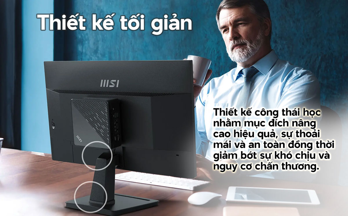 Lối thiết kế của màn hình MSI Pro MP225 hiện đại và tiện dụng