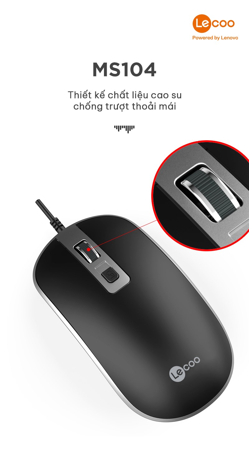 Chuột có dây Lecoo MS104 USB Đen