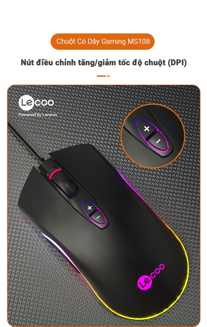 Chuột Gaming có dây Lecoo MS108 USB Đen
