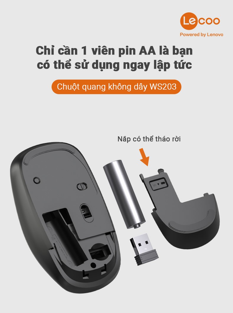 Chuột không dây Lecoo WS203 Wireless Đen