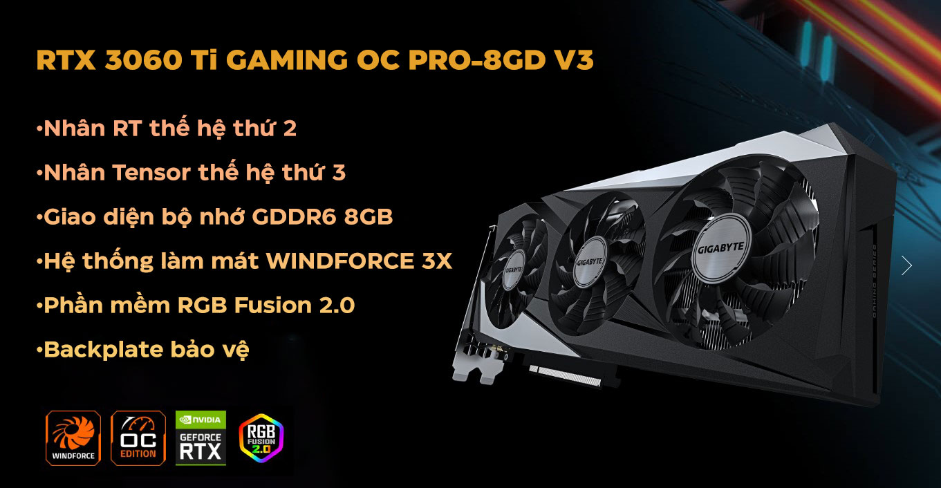 Card màn hình Gigabyte RTX 3060 Ti GAMING OC PRO-8GD V3