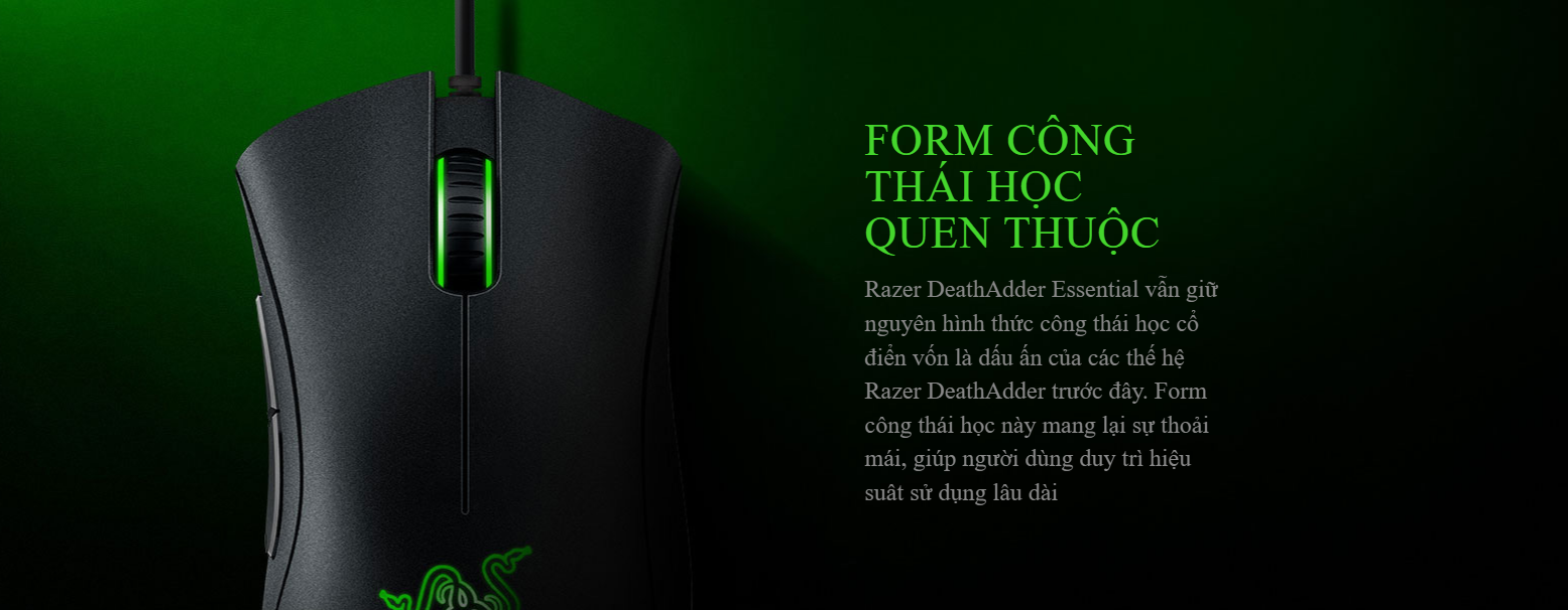 Chuột Razer DeathAdder Essential Ergonomic đen (USB/Led Green) (RZ01-03850100-R3M1) 2