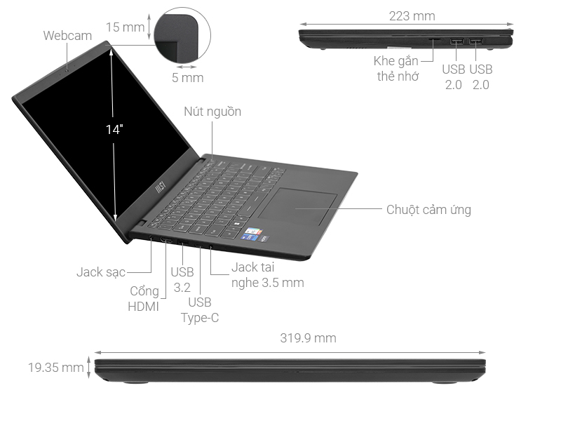Laptop MSI Modern 14 (C13M-607VN)