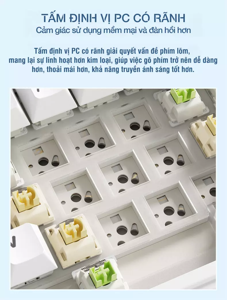 Bàn phím cơ AULA F75 (Xanh nhạt/Trắng/Xanh đậm), (3 Mode, Grey Wood V3 Switch) 6