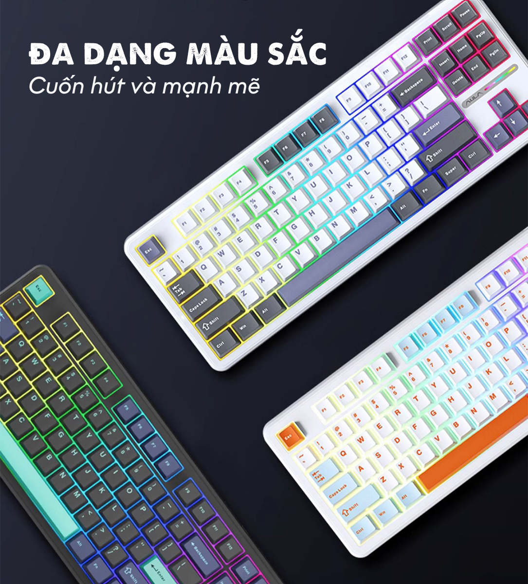 Bàn phím cơ có dây AULA F87 Đen Trắng Xanh dương (USB, Blue switch, led RGB) 3