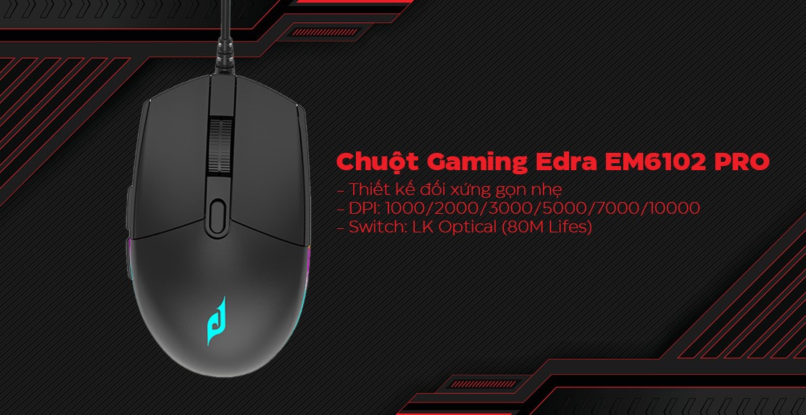 Chuột Gaming có dây Edra EM6102 PRO màu đen