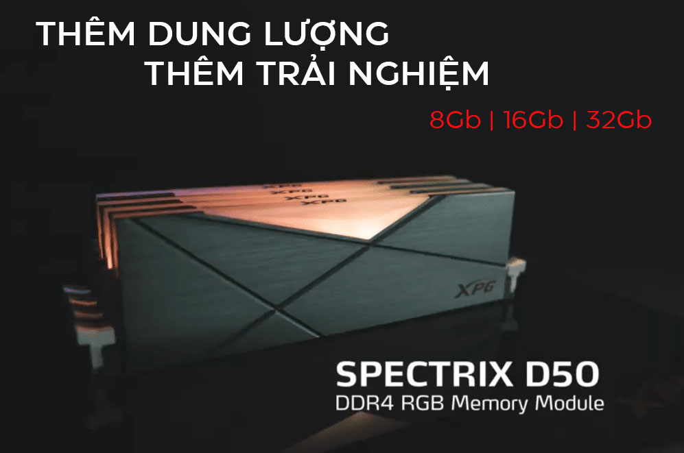 Ram Desktop Adata XPG Spectrix D50 RGB White (AX4U32008G16A-SW50) 8GB (1x8GB) DDR4 3200Mhz