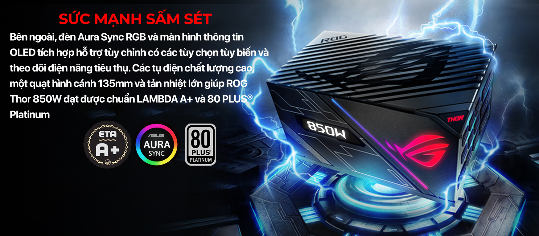 Nguồn Asus ROG Thor 850W Platinum - RGB 850W 80 Plus Platinum Full Modular 