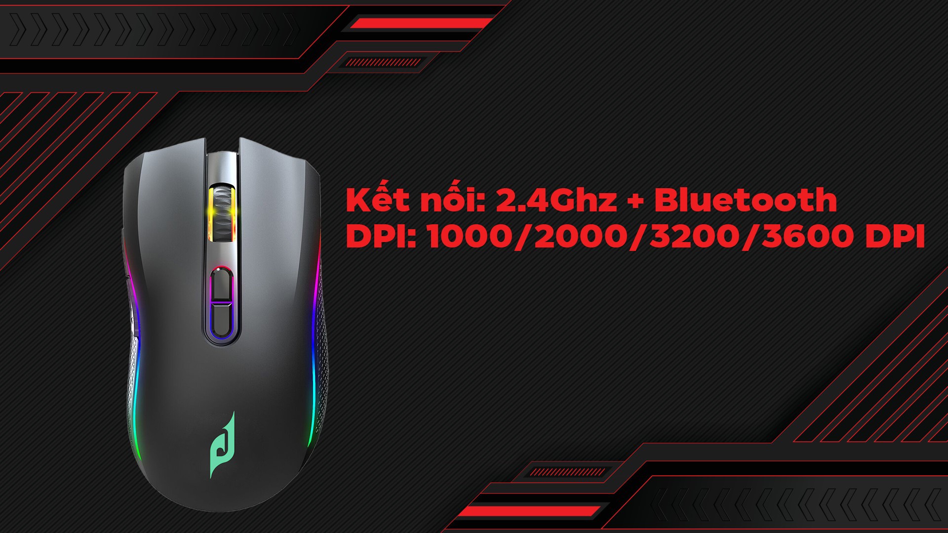 Chuột Gaming không dây Edra EM624W Đen (USB/Bluetooth/RGB/Huano switch)