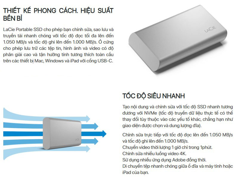 Ổ cứng di động SSD USB-C + Rescue 2.5 inch Lacie Portable 