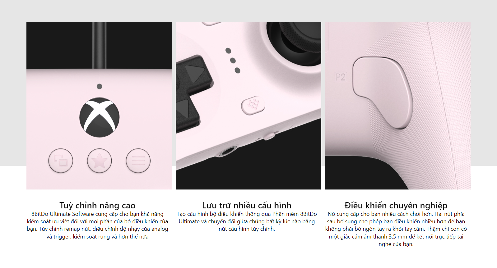 Tay cầm chơi game 8BitDo Ultimate Wired Controller cho Xbox/Windows 10/11 - màu hồng pastel 5