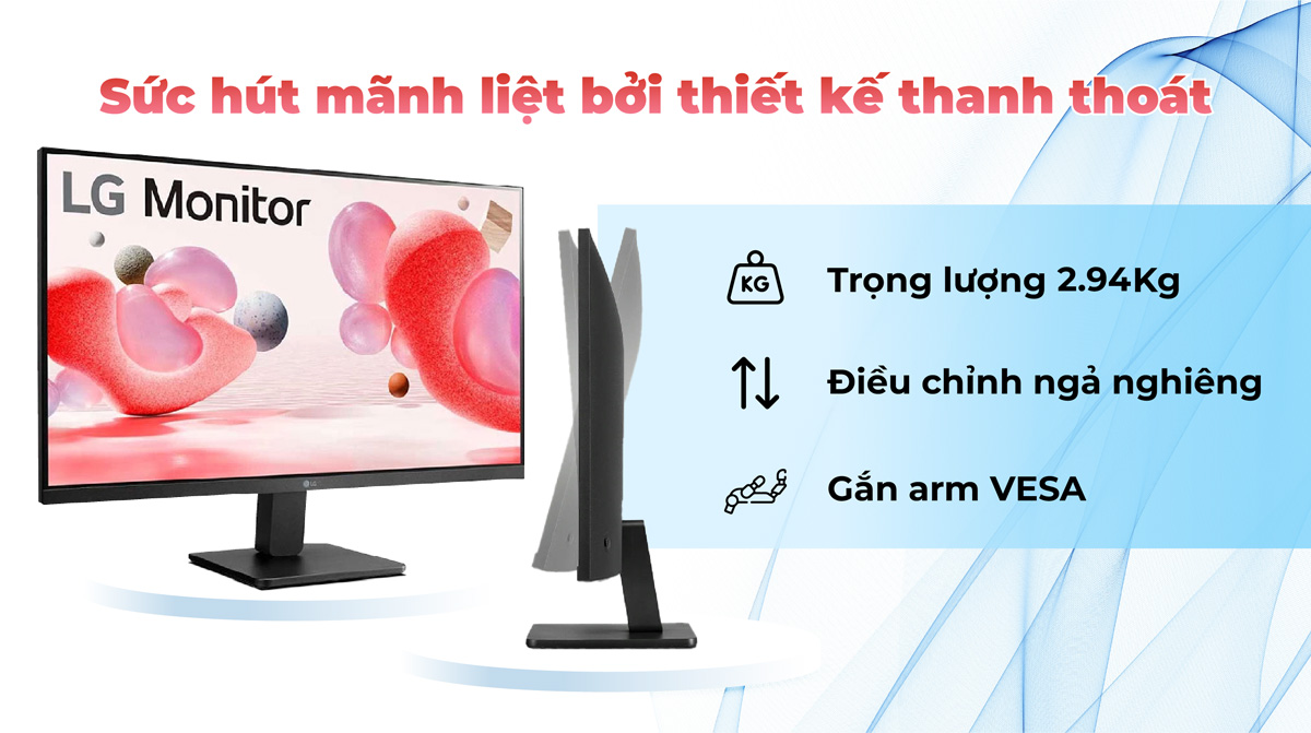 LG 24MR400-B có sức hút tới người dùng nhờ thiết kế thanh thoát