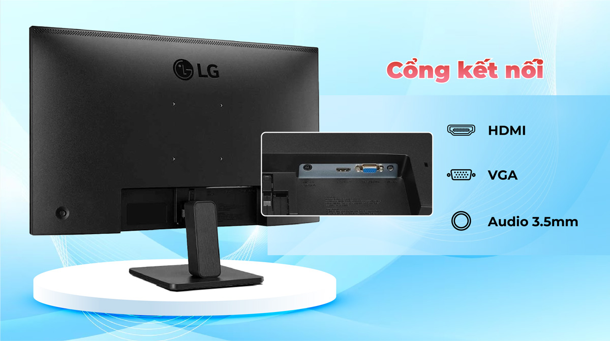 cổng kết nối của LG 24MR400-B phổ biến, tương thích cao với hầu hết thiết bị ngoại vi như pc, laptop