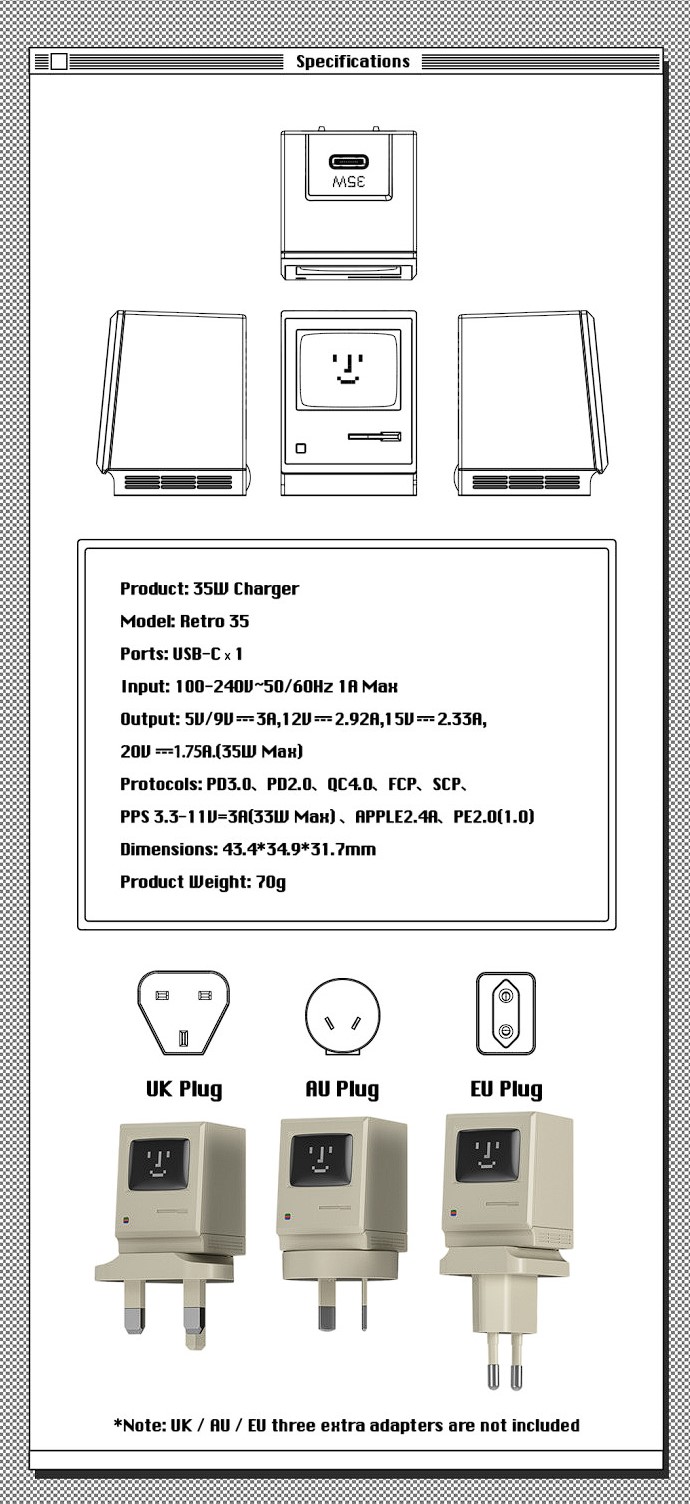 Củ sạc nhanh SHARGE Retro - S035 - PD 35W - 01 cổng Type C - Hình dạng máy Apple Macintosh cổ điển