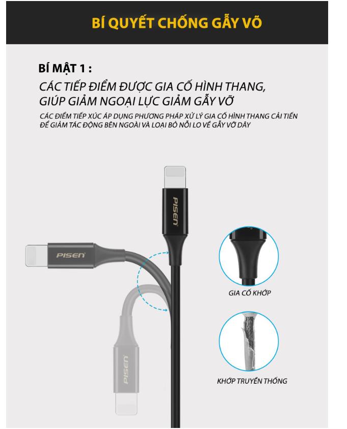 Cáp PISEN - Mr White Lightning USB-A 1m, trắng - Global 2