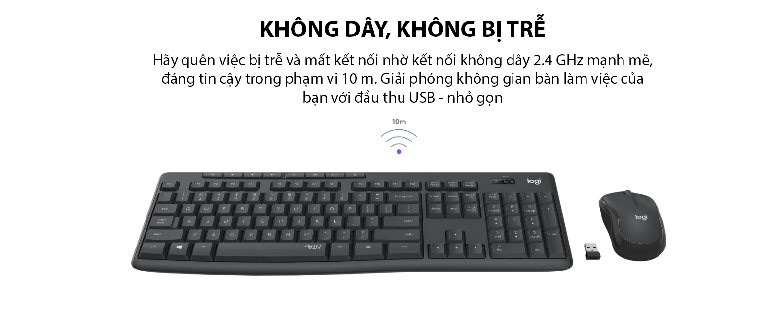Bộ bàn phím chuột không dây Logitech MK295 màu đen (USB/SilentTouch)  5