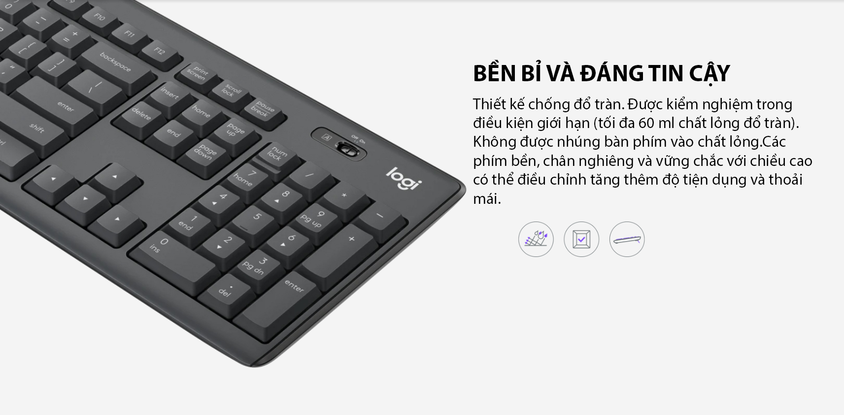 Bộ bàn phím chuột không dây Logitech MK295 màu đen (USB/SilentTouch) 7