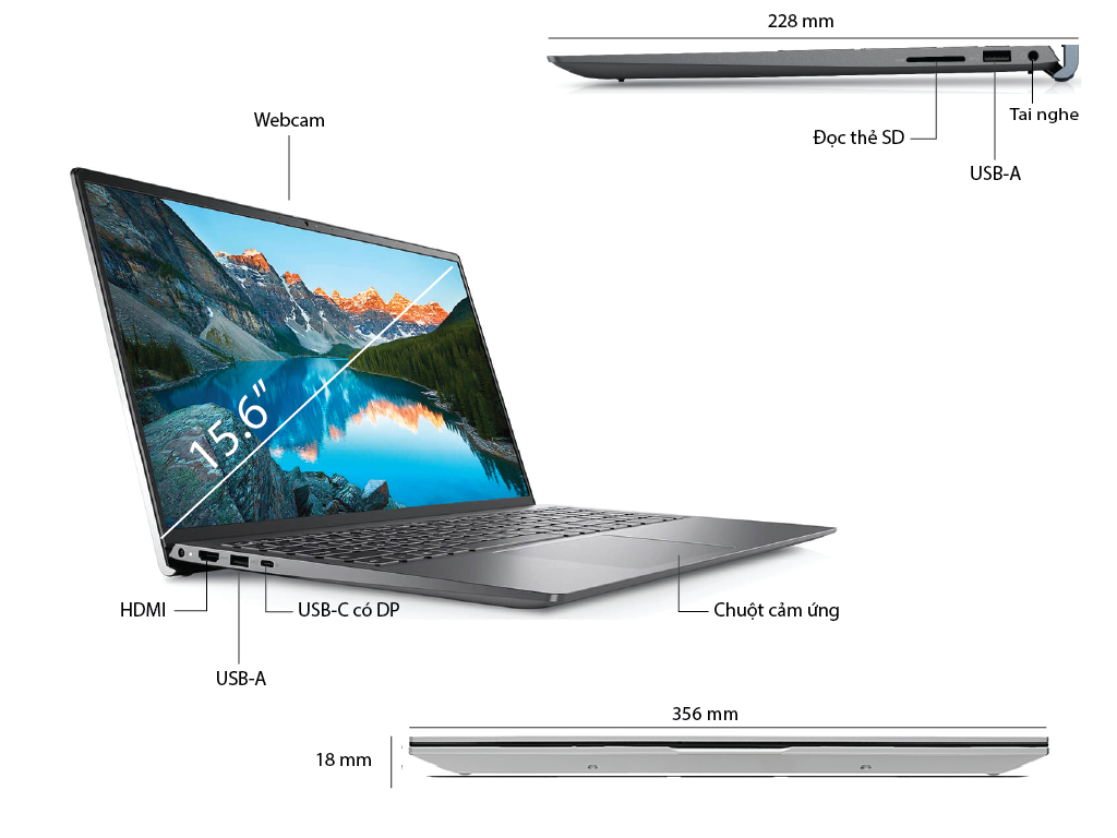 Laptop Dell Inspiron 5515 (N5R75700U104W1) (R7 5700U 8Gb Ram/512Gb Ssd/15.6  Inch Fhd/Win11/Officehs21/Bạc)