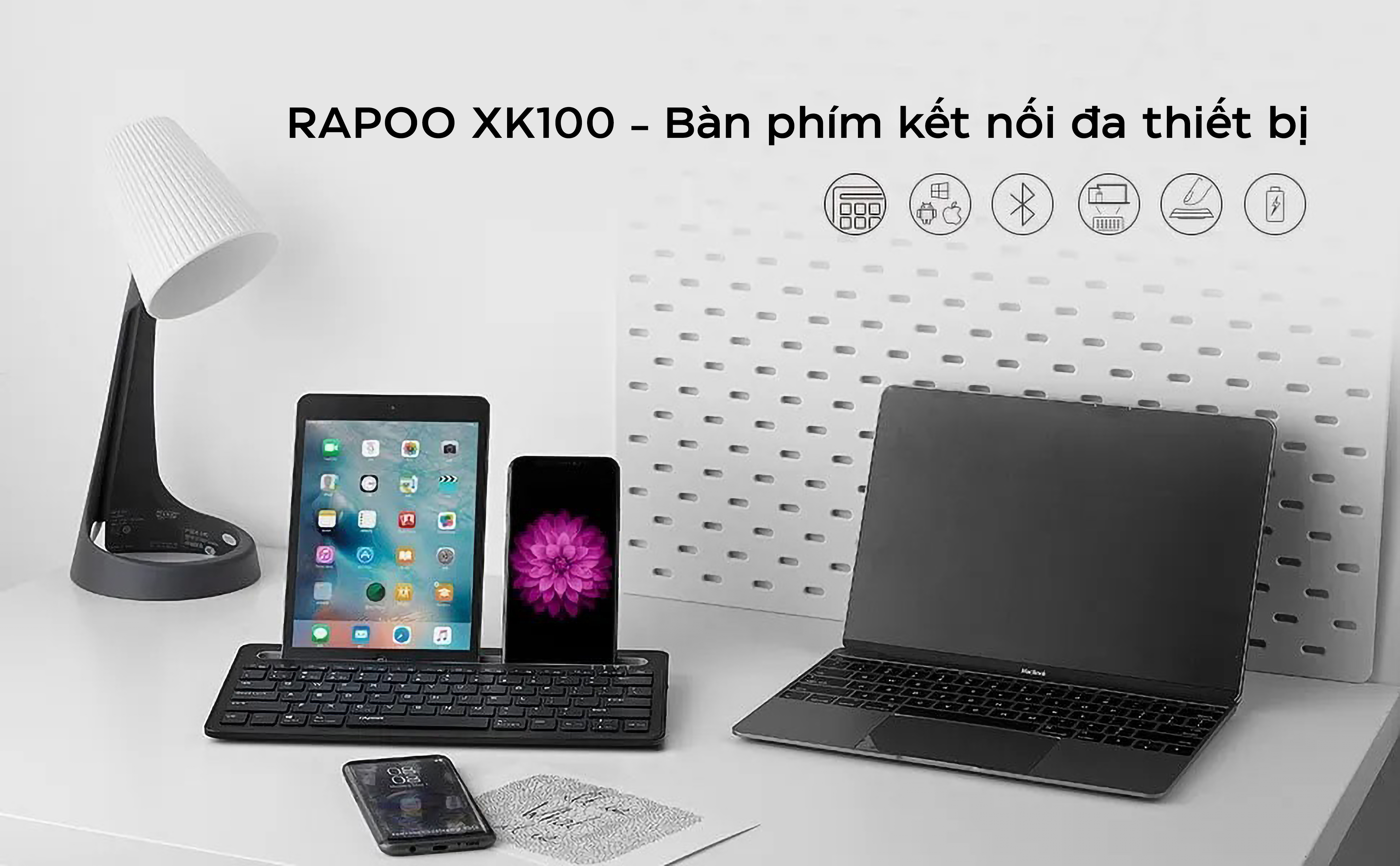 Bàn phím không dây Rapoo XK100 đen (Bluetooth)