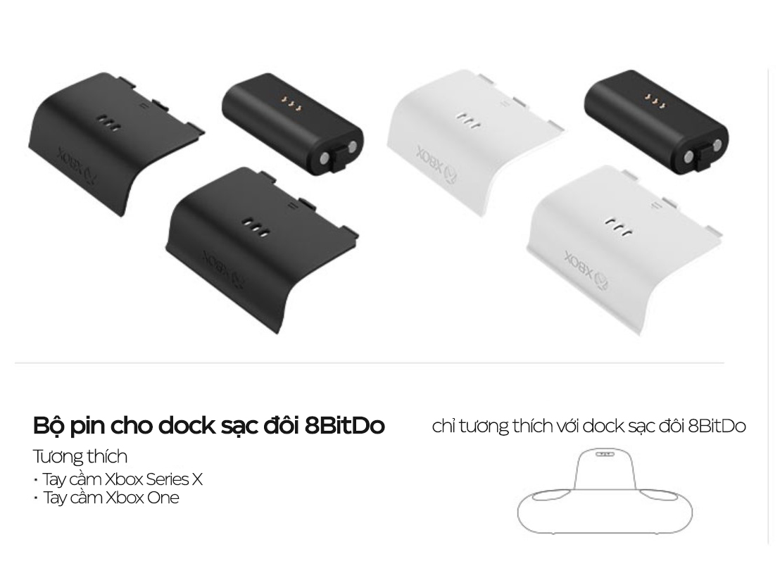 Pin sạc 8BitDo 1100mAh dùng cho tay Xbox One/One S/Series X màu đen 1
