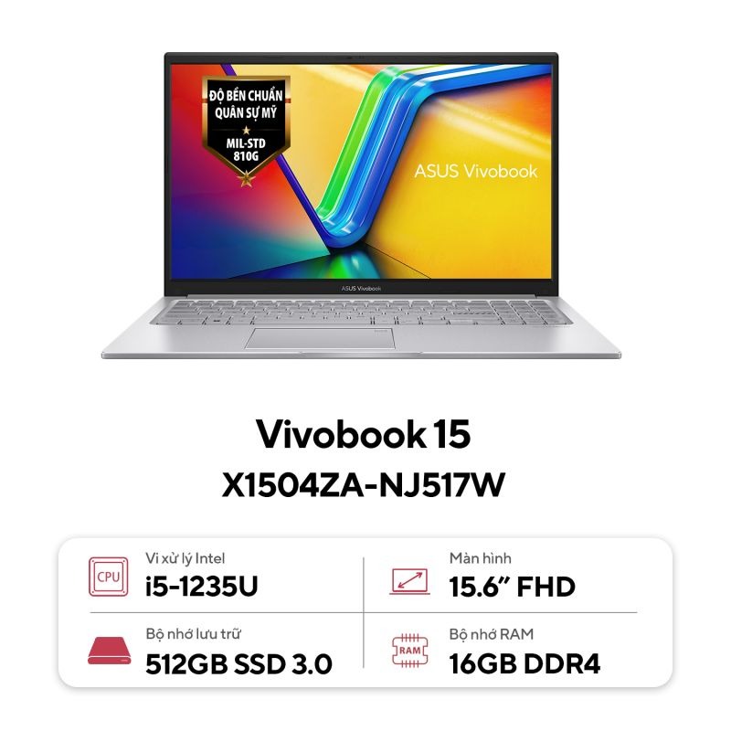 Laptop Asus VivoBook X1504ZA-NJ517W (i5 1235U/16GB RAM/512GB SSD/15.6 FHD/Win11/Bạc)