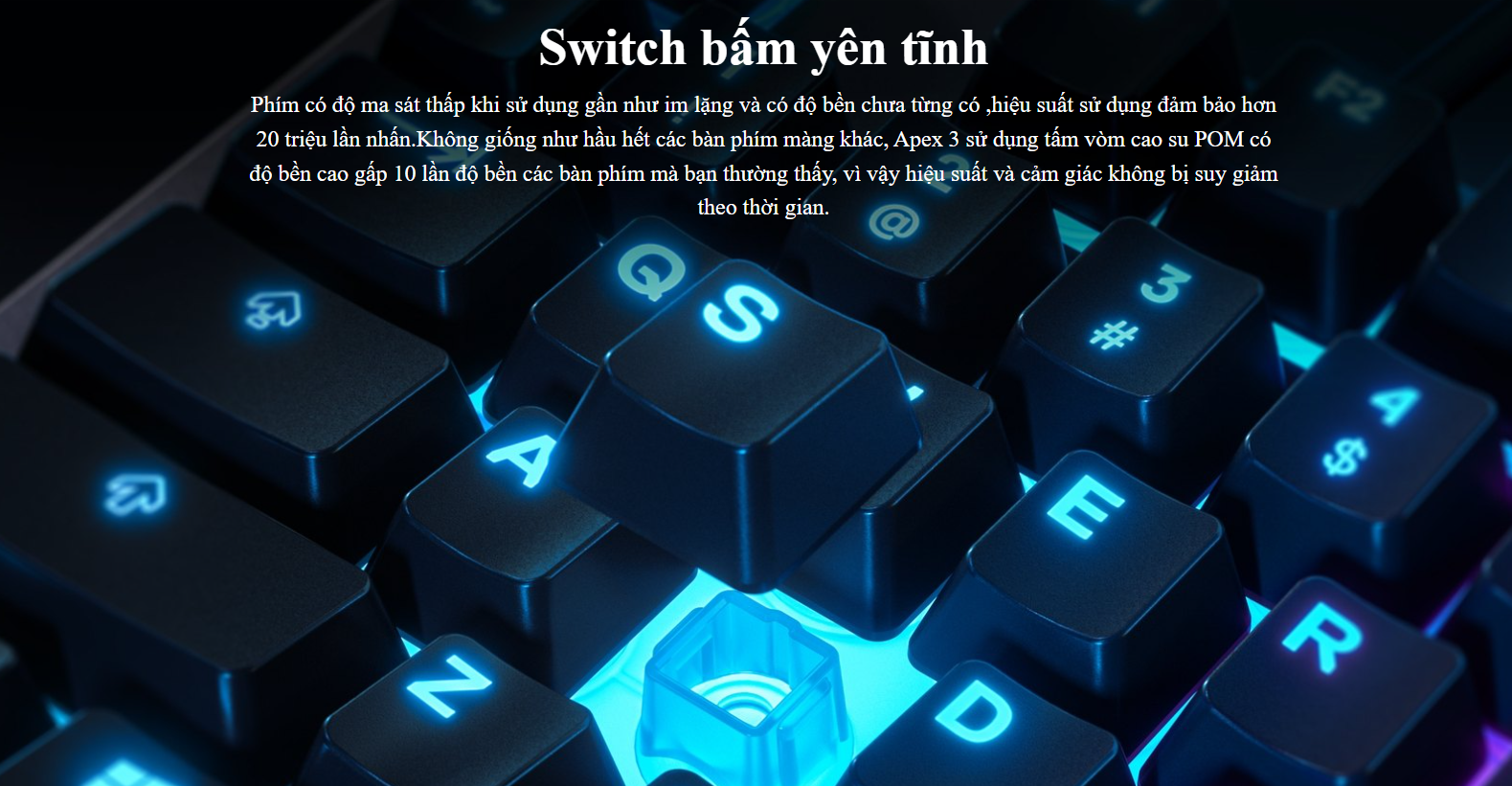 Bàn phím SteelSeries APEX 3 RGB Water Resistant Whisper-Quiet Switches Gaming Black (64795) 4