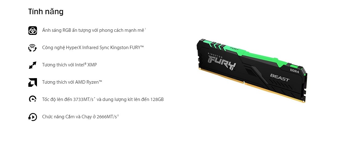 Ram Desktop Kingston Fury Beast RGB DDR4