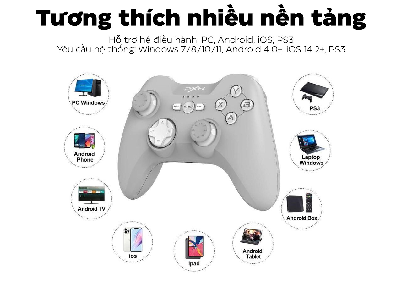 Tay cầm chơi game không dây PXN P3 cho PC/PS3/Android/iOS Màu Xám (Gray) (Kèm cáp + Usb P3 Dongle)
