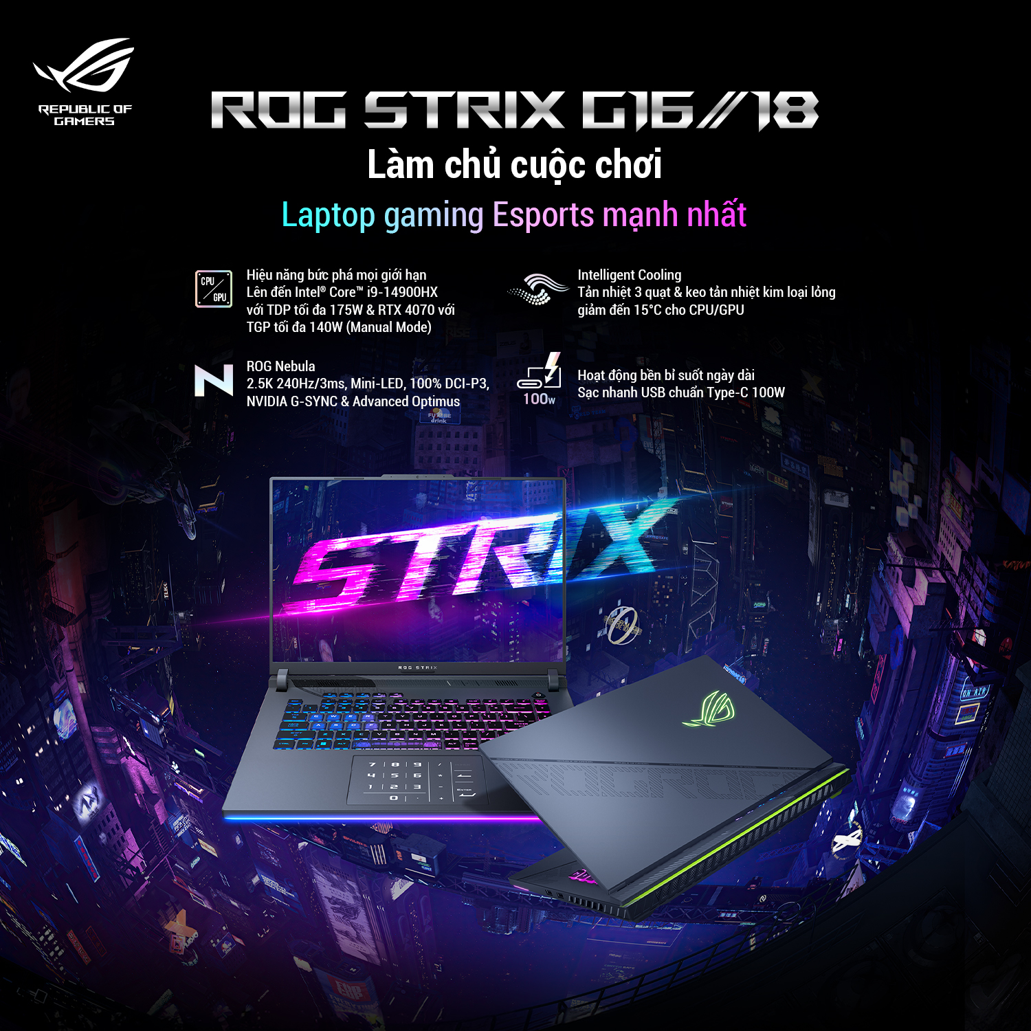 Laptop Asus Gaming ROG Strix G614JVR-N4141W (i9 14900HX/32GB RAM/512GB SSD/16 QHD 240hz/RTX 4060 8GB/Win11/Xám) ảnh 1