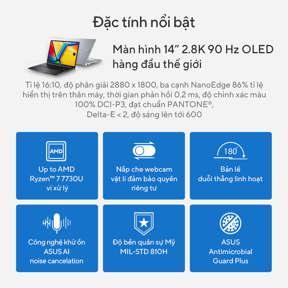Laptop Asus VivoBook M1405YA-KM047W (R5 7530U/8GB RAM/512GB SSD/14 Oled/Win11/Bạc)  ẢNH 3