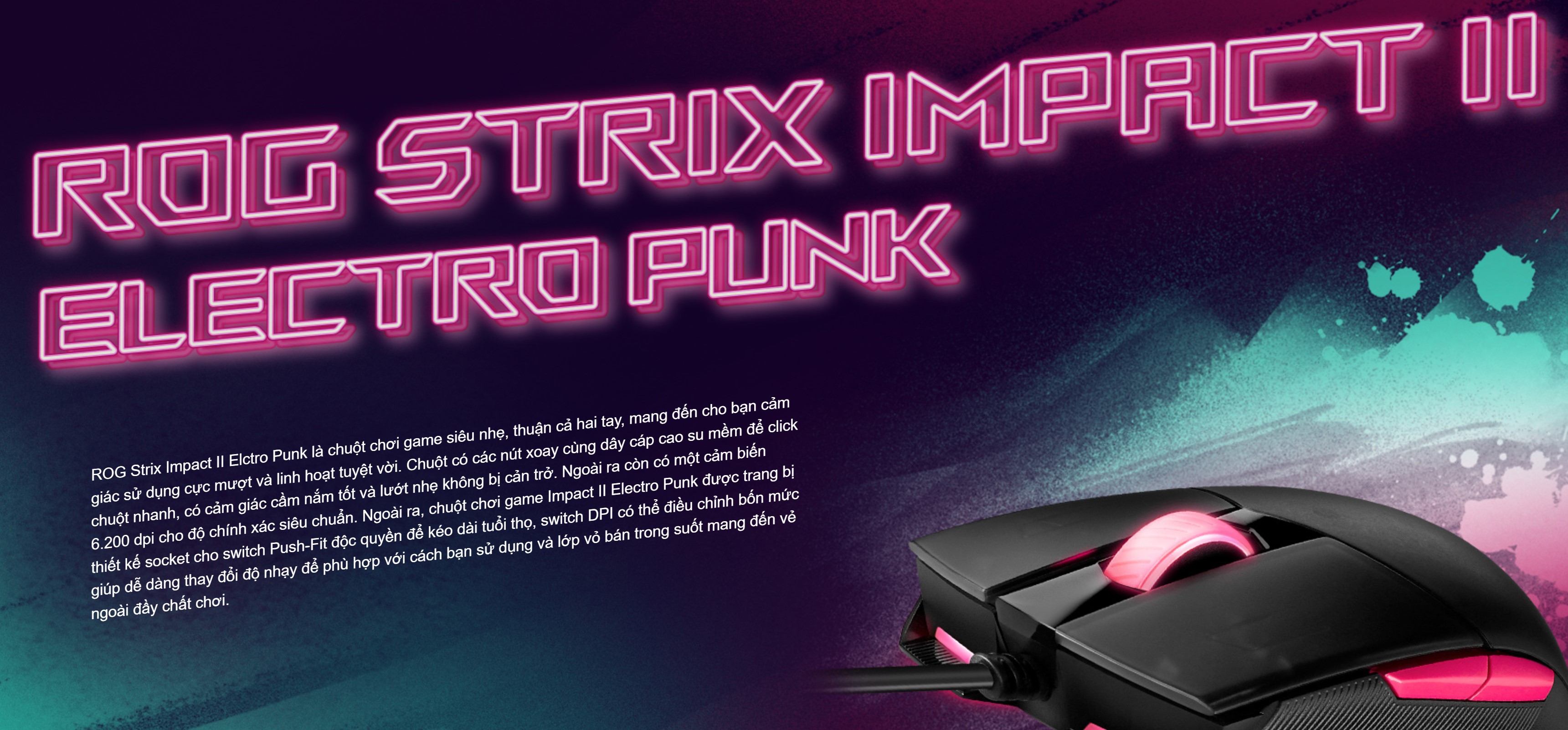 Chuột chơi game Asus ROG Strix Impact II Electro Punk EP (P512) (USB/RGB/Đen)