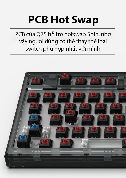 Kit bàn phím cơ FLEsport Q75 Crystal Grey (Case, Plate, PCB, LED) 8