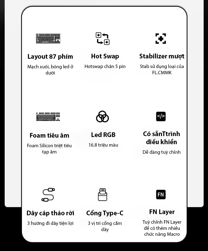 Kit bàn phím FLEsport K210-MK870 White (Case, Plate, PCB, LED) 2