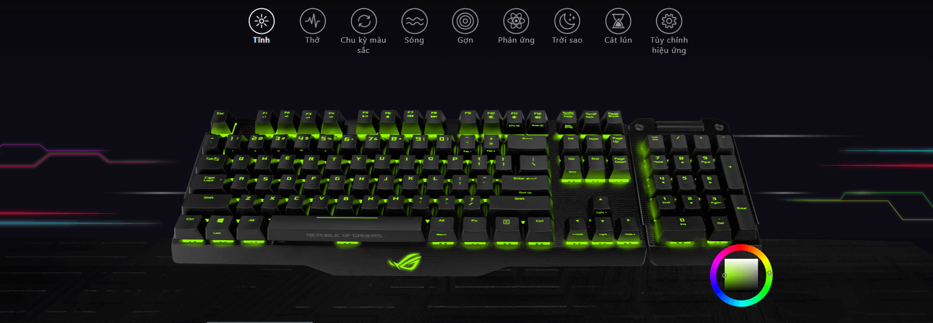 Bàn phím cơ Asus ROG Claymore Core RGB Aura Sync Cherry Blue switch có hệ thống led RGB Aura sync