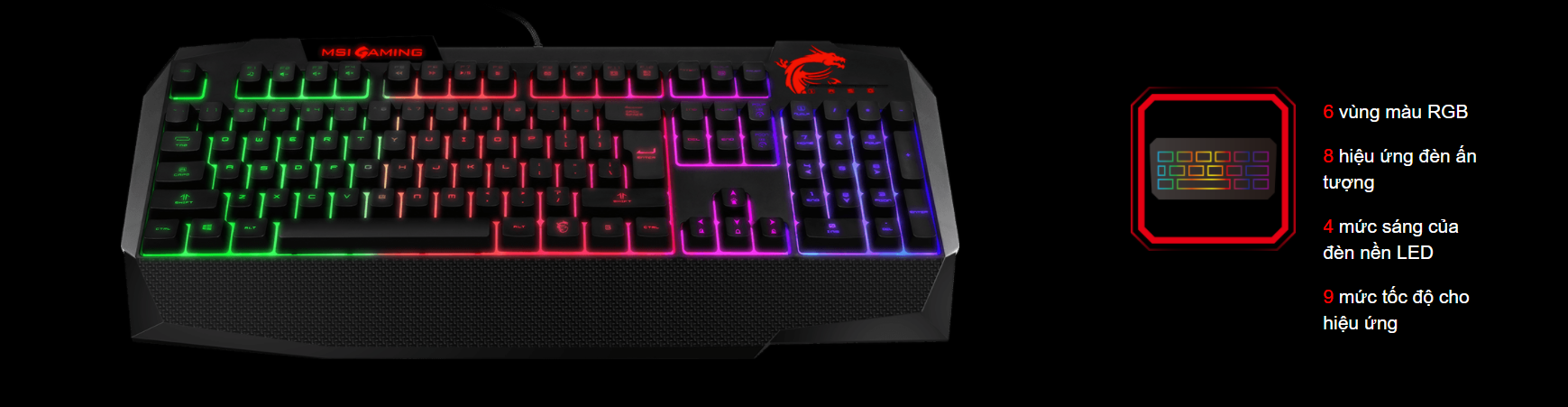 Bộ Keyboard MSI GAMING VIGOR GK40 có đèn led nhiều màu bắt mắt