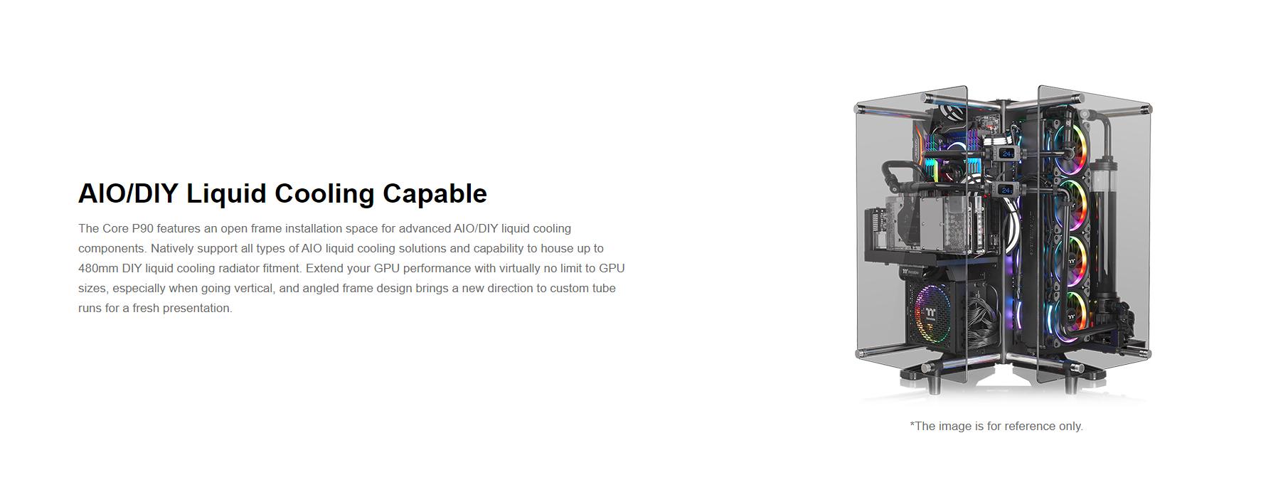 Vỏ Case Thermaltake  Core P90 Tempered Glass (Mid Tower/Màu Đen) hỗ trợ tối đa các loại tản nhiệt nước Custom