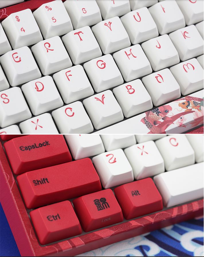 Bàn phím cơ Varmilo VA108M Koi - Mechanical Cherry Brown switch sử dụng font chữ phù hợp với thiết kế bàn phím