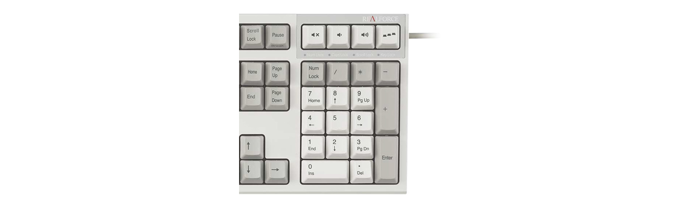 Bàn phím cơ Realforce R2 APC - Mechanical Topre 55gram switch Fullsize White R2A-US5-IV có thiết kế fullsize  đầy đủ phím