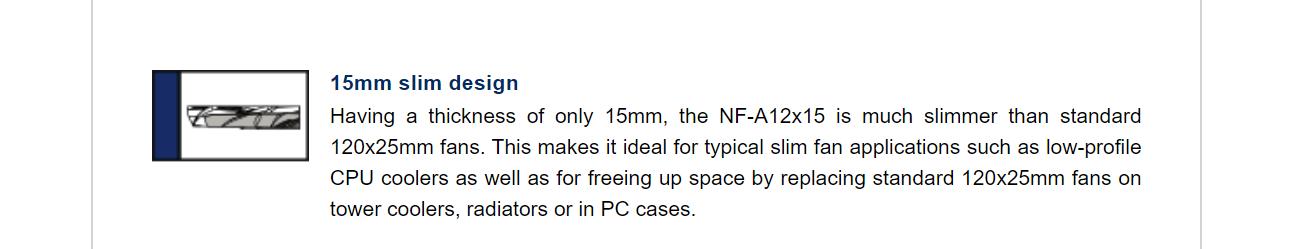 Fan Case NOCTUA NF-A12x15 Black -Slim fan thiết kế mỏng với chiều dày chỉ 15mm