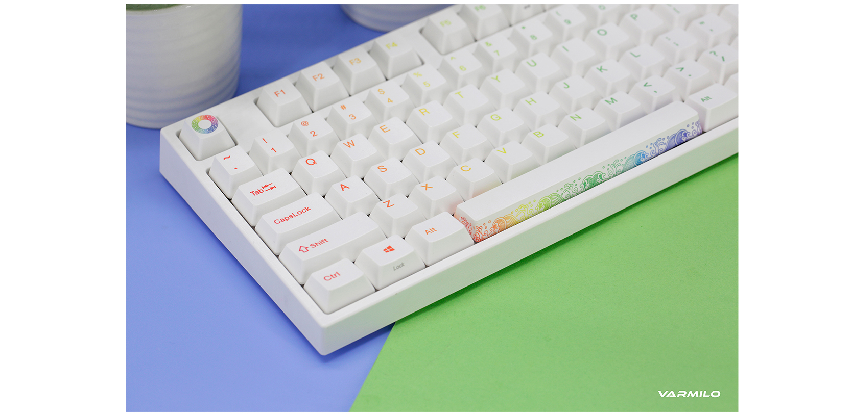 Bàn phím cơ Varmilo VA108M Rainbow Led RGB - Mechanical Cherry Brown Switch sử dụng bộ keycap pbt cao cấp