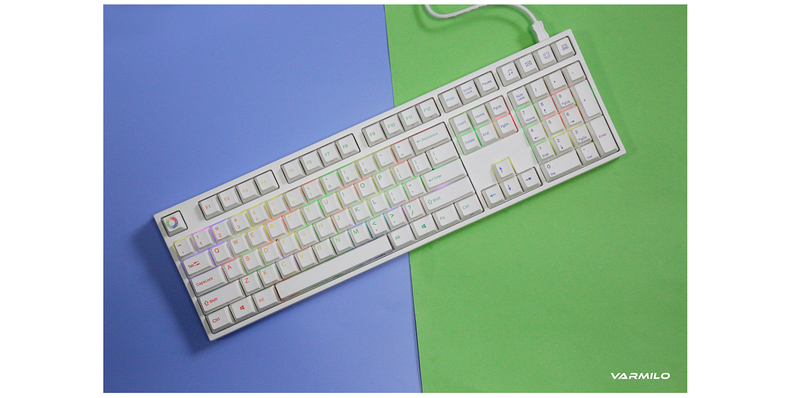 Bàn phím cơ Varmilo VA108M Rainbow Led RGB - Mechanical Cherry Brown Switch có thiết kế đẹp mắt