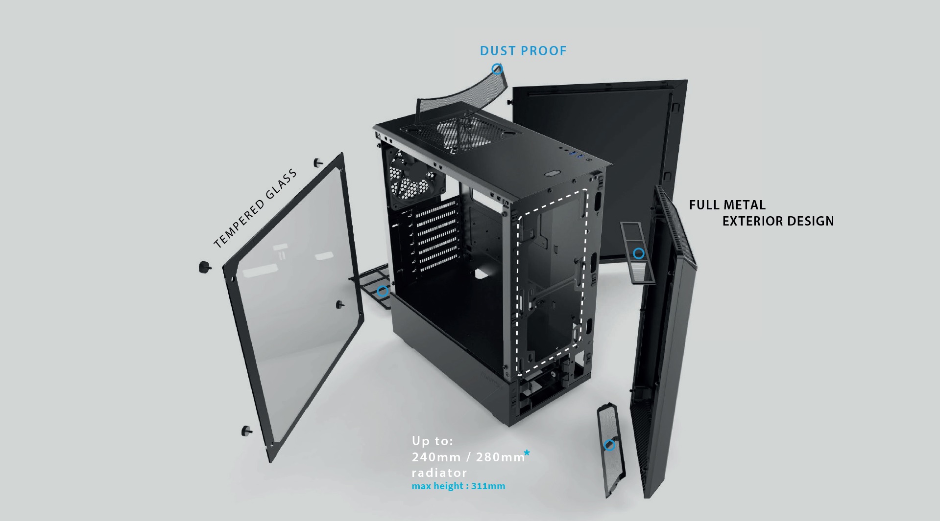 Vỏ Case Phanteks Eclipse P300 Tempered Glass (Mid Tower/Màu Đen) phụ kiện tháo rời