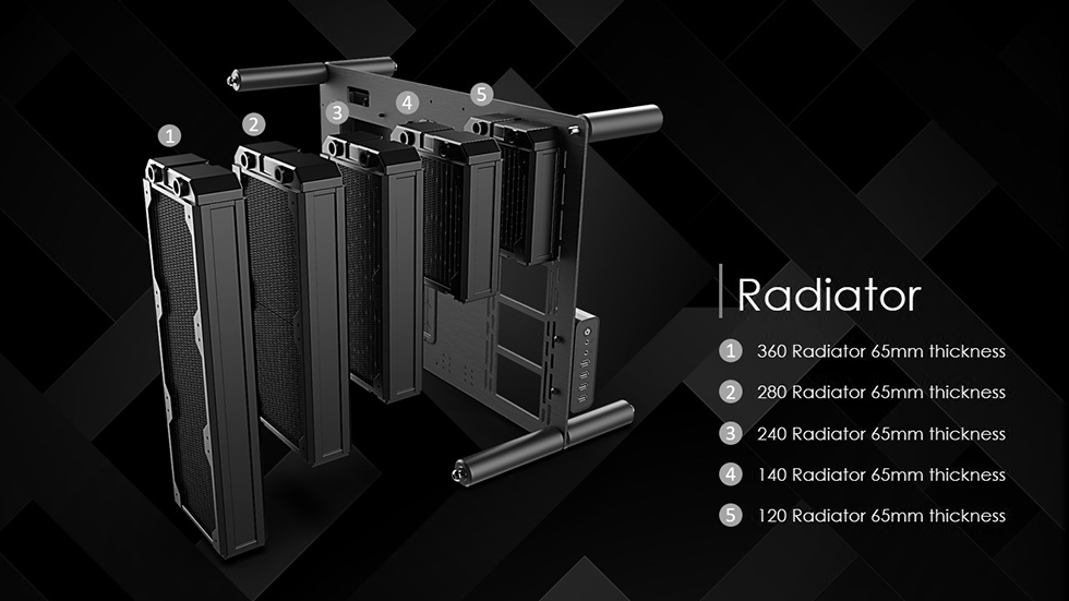 Vỏ Case Raijintek PAEAN (Mid Tower/Màu Đen) hỗ trợ các loại radiator với kích thước lên tới 360mm và chiều dày gần như không giới hạn