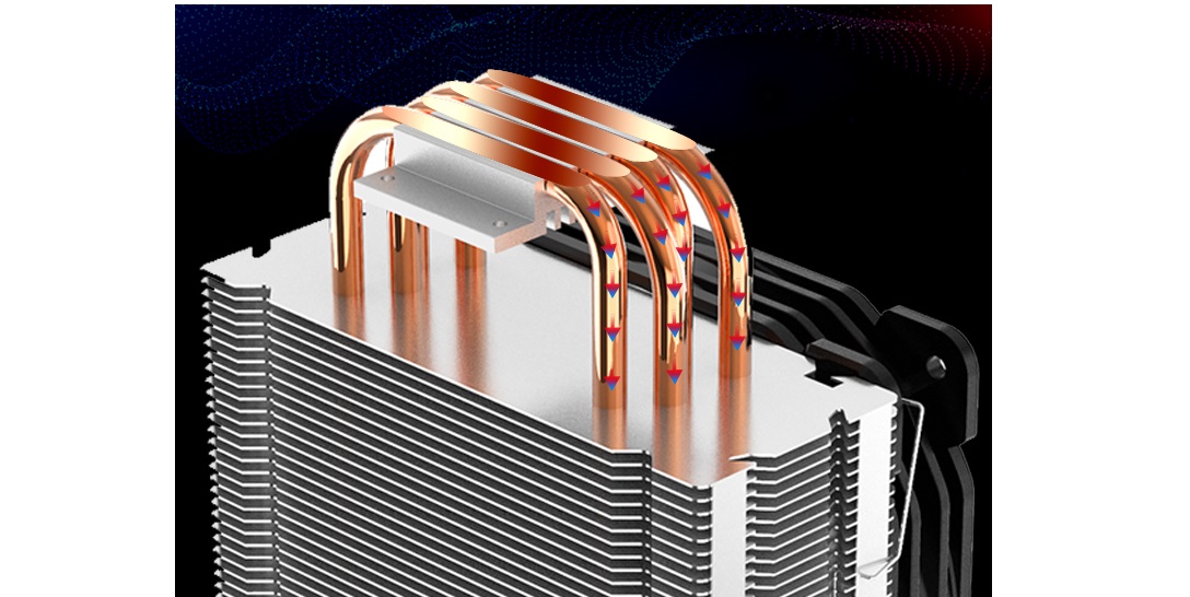 Tản nhiệt khí Jonsbo CR-1000 GT với các ống đồng tiếp xúc trực tiếp với bề mặt của CPU, cho khả năng hấp thụ nhiệt tối đa.