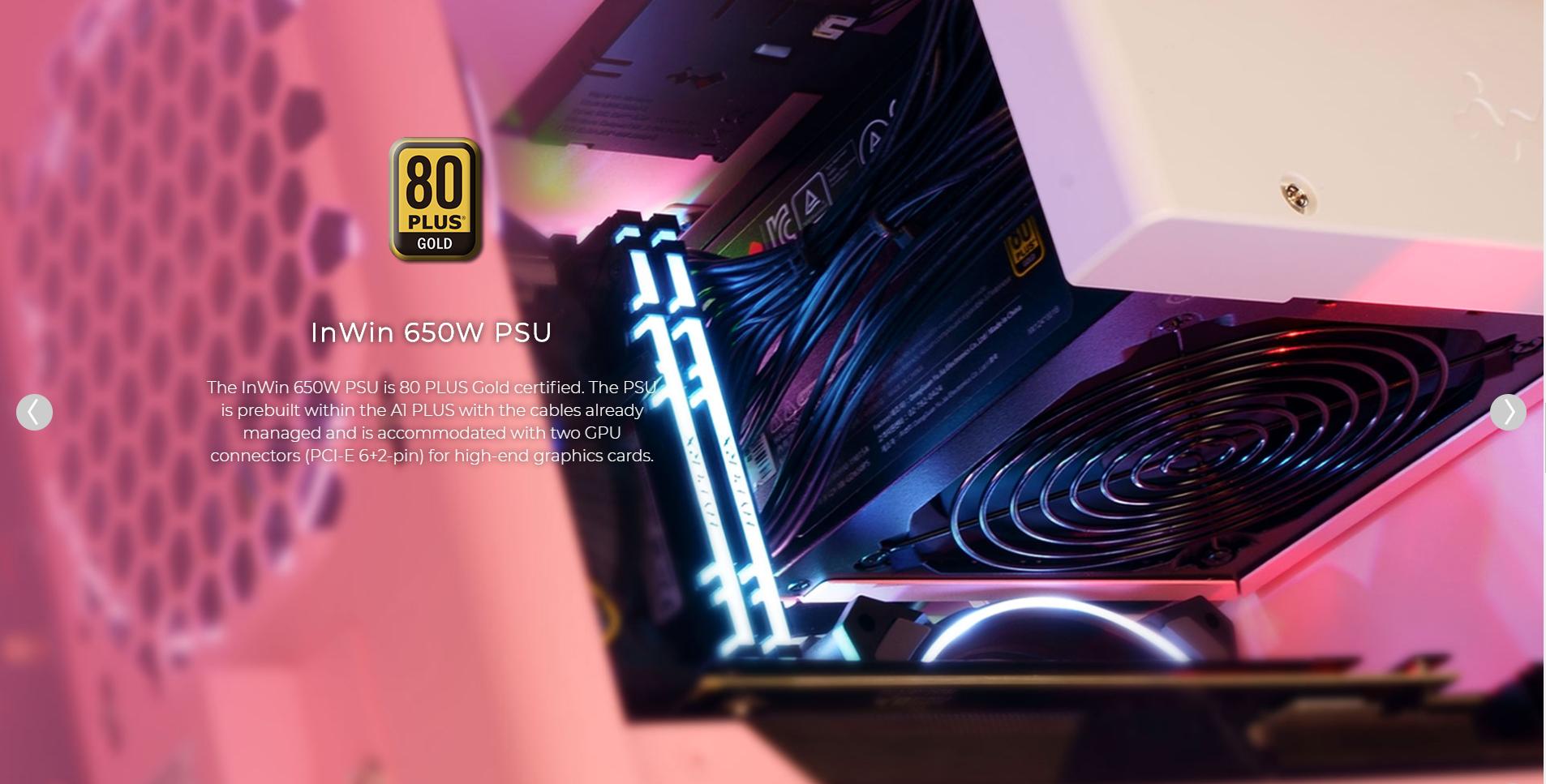 InWin A1 Plus Pink QI Charger - Full Side Tempered Glass Mini ITX chuẩn 80 plus